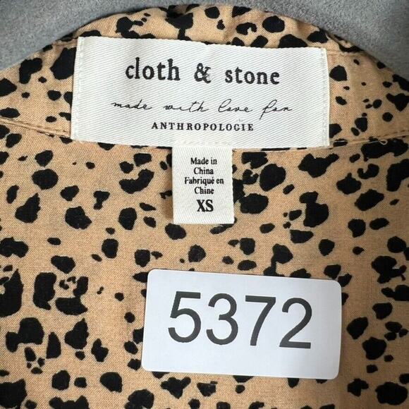 CLOTH & STONE Blouse Leopard Animal Print Long Sleeve Rayon Button Tab Sleeve - Picture 10 of 12